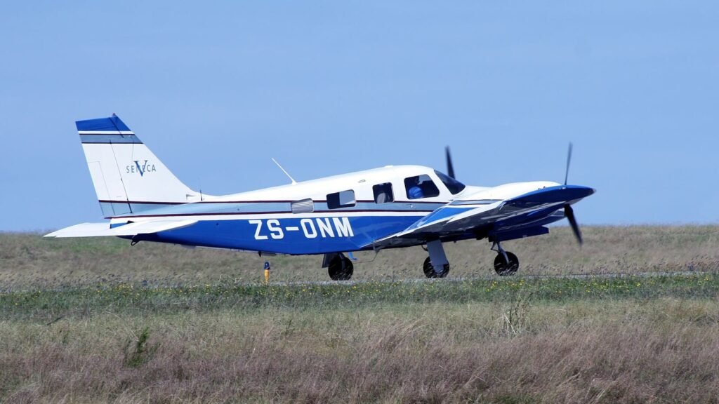 Piper Seneca V twin engine aircraft taxiing
